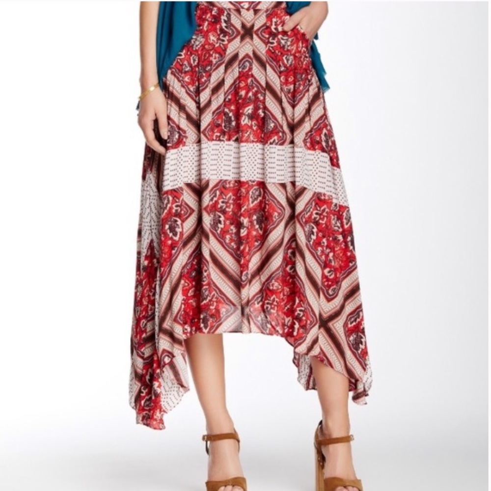 Free people red brown boho paradise print skirt 10